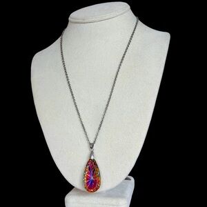 Vintage Iridescent Austrian Crystal Rainbow Teardrop Pendant Necklace